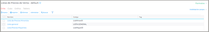 Grilla Lista de Precios