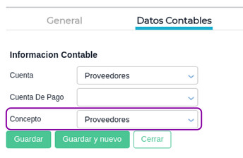 maestro de organizacion - solapa datos contables, concepto