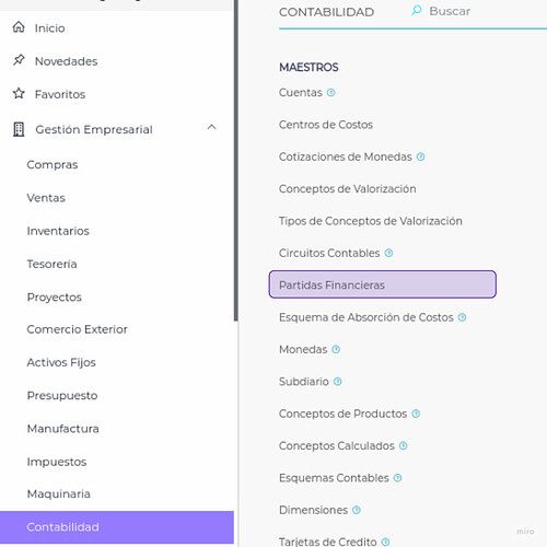 ruta maestro de partidas financieras