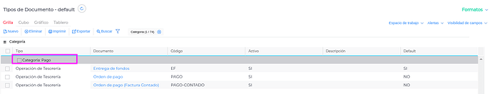 tipos de documento con categoria Pago