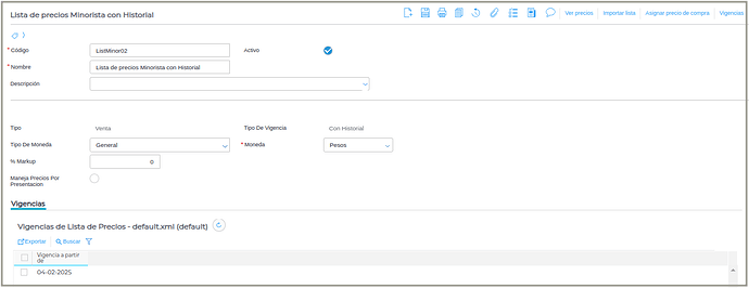 Crear Lista de Precios-Vigencia2