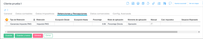 cliente pestaña retenciones y percepciones