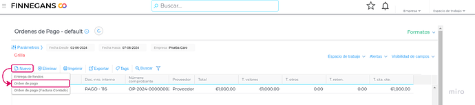 nueva orden de pago
