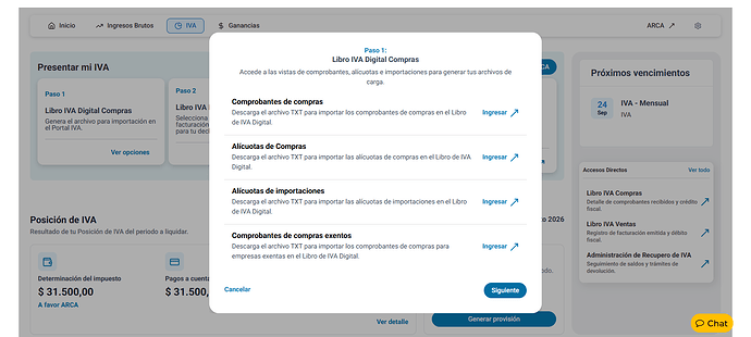 Pop-up del Paso 1: Libro IVA Digital Compras