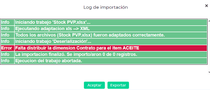 Error ajuste de stock