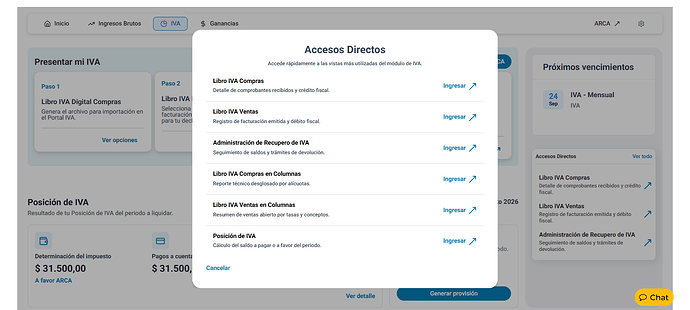 Pop-up Ver todo con el listado de Accesos Directos