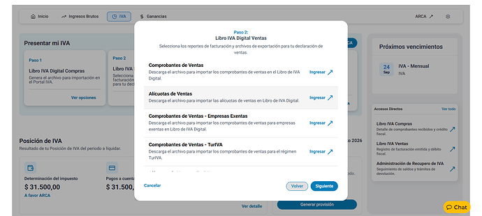 Pop-up del Paso 2: Libro IVA Digital Ventas