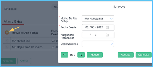 Nueva alta
