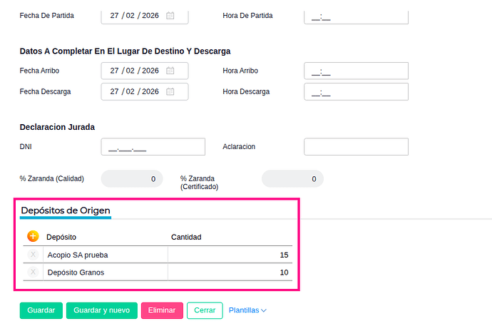 Traslado de venta de granos