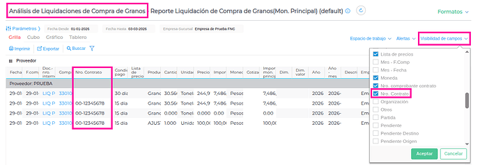 visibilidad de campos