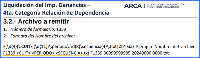 Nombre archivo ARCA