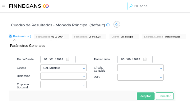 parametros del cuadro de resultados