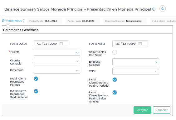 parametros para el balance