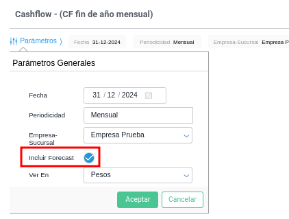 check incluir forecast en cashflow